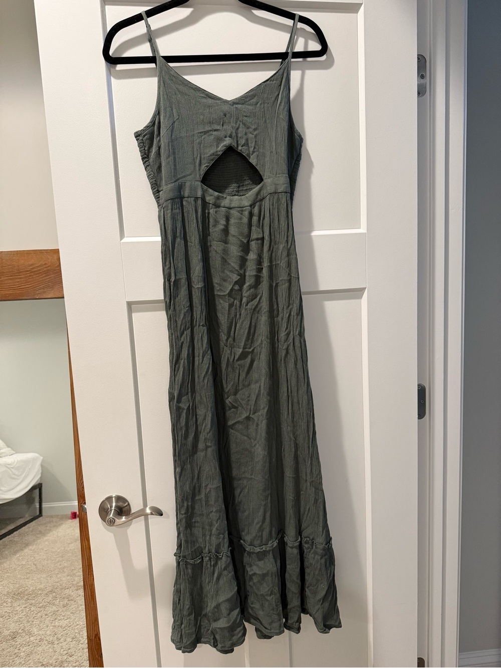 aerie Olive Green Cutout Spaghetti-Strap Maxi Dress